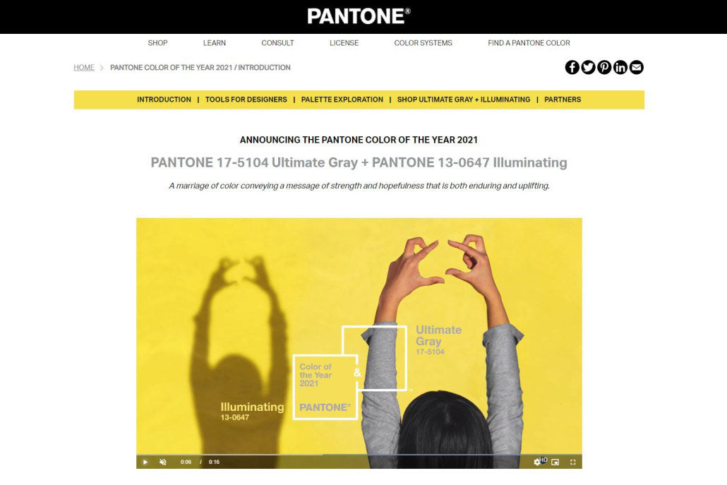 彩通2021年度代表色~PANTONE 17-5104 極致灰 + PANTONE 13- 0647 光輝黃