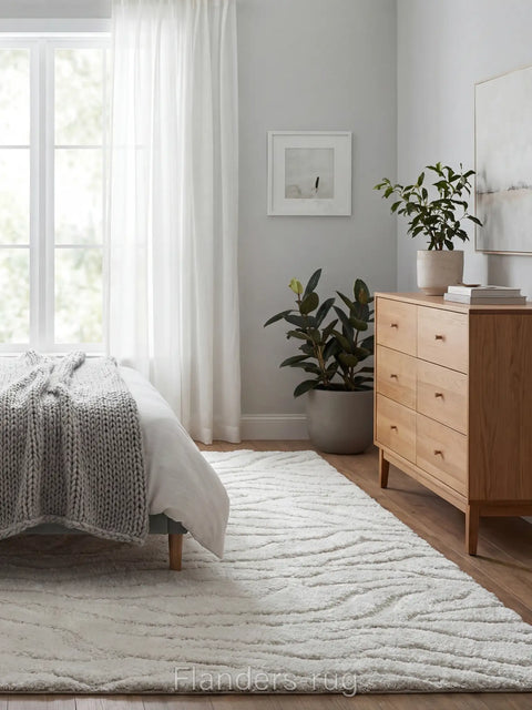 雅致抽象線條舒適長毛地毯~6191-13046涓流(臥房情境)