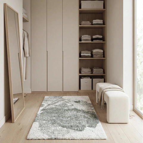 魅力北歐風雙股紗長毛床邊地毯~6747-23098渲染灰綠 | 80x150cm | 更衣間地毯