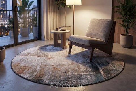 當代藝術家系列高密度抽象圓形地毯~9290-63723桑田(情境)