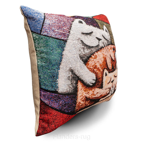 艾莉諾®提花織錦抱枕套43x43cm~貓城G-7001(側面)