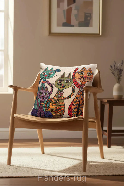 艾莉諾®提花織錦抱枕套43x43cm~貓城G-7012(情境)