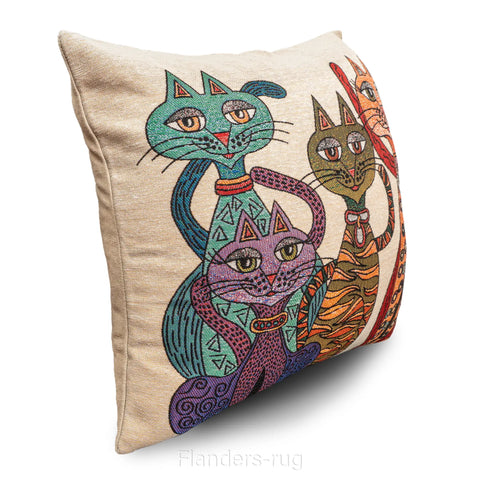 艾莉諾®提花織錦抱枕套43x43cm~貓城G-7012(側面)