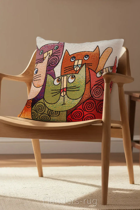 艾莉諾®提花織錦抱枕套43x43cm~貓城G-7014(主圖)