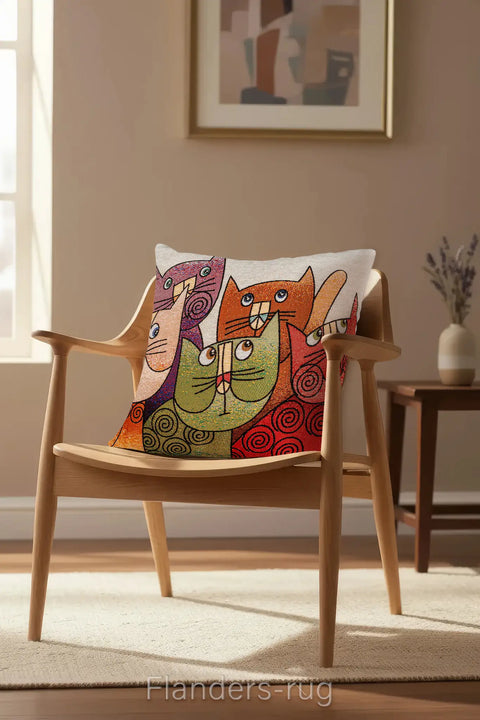 艾莉諾®提花織錦抱枕套43x43cm~貓城G-7014(情境)