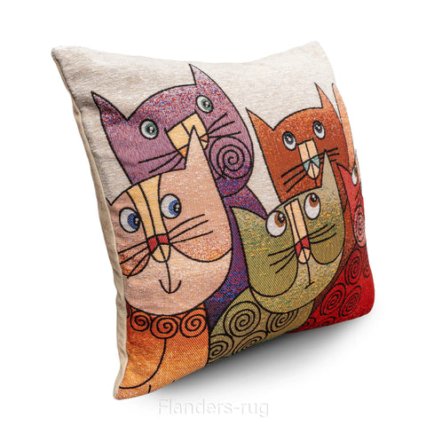 艾莉諾®提花織錦抱枕套43x43cm~貓城G-7014(側面)