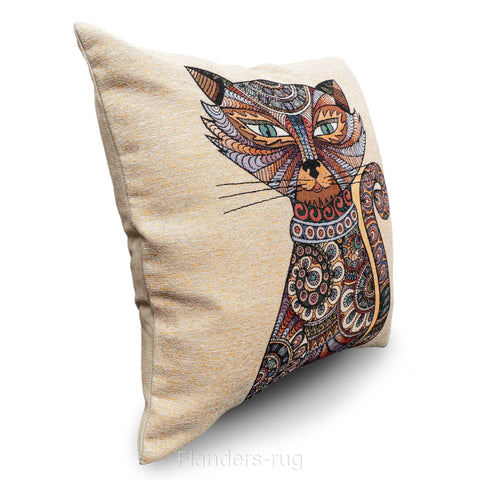 艾莉諾®提花織錦抱枕套43x43cm~貓城G-7011(側面)