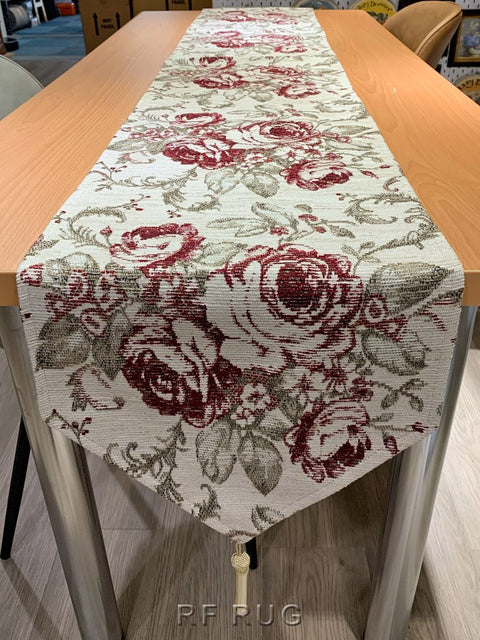 比利時織錦飾穗桌旗巾~2316紅花