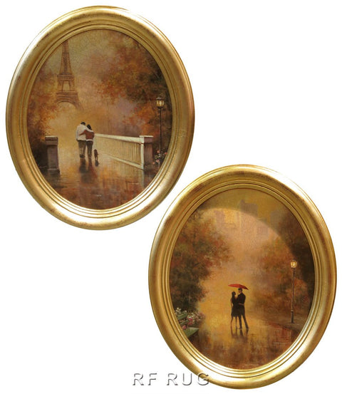 Italian imported Tuscan print (gold foil frame) #4521 Romantic Floral City @52x62cm (a set of 2)