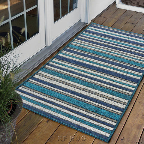 布萊頓室內外兩用平織地毯~98170-500599條紋藍(情境)